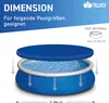 An illustration showing a pool cover being placed on an inflatable pool, with text indicating dimensions and compatibility. Náhled obrázku produktu