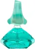 A perfume bottle with teal liquid and a unique green cap. Náhľad obrázku produktu