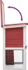 A side view of a red and white wooden rabbit hutch with the roof open. Produktbild-Vorschau