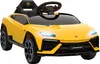 A yellow toy car with black accents and blue wheel rims, shown from a front-diagonal angle against a white background. Produktbild-Vorschau