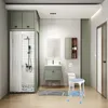 A modern bathroom with a shower, vanity, toilet, and a blue shower stool. Produktbild-Vorschau