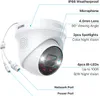 A close-up marketing image of a white ZOSI surveillance camera with various features highlighted by text labels. Produktbild-Vorschau