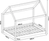 A line drawing of a house-shaped bed frame with dimensions indicated. Náhled obrázku produktu