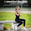 A woman is sitting on a bench outdoors, drinking from a portable blender. Produktbild-Vorschau