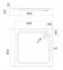 Technical drawing with dimensions of a square shower tray. Podgląd zdjęcia produktu