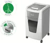 A Leitz IQ Autofeed shredder is shown next to two circular marketing graphics highlighting its features. Voir les images du produit