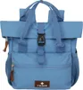 A blue mini backpack with a roll-top closure and a front zipper pocket. Voir les images du produit