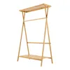 A wooden garment rack with a hanging rod and two shelves, presented against a white background. Podgląd zdjęcia produktu