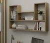 A wooden wall shelf with books and decorative items. Podgląd zdjęcia produktu