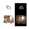 A split image showing a miniature cafe model in daylight and nighttime settings, with icons representing day and night above each. Anteprima dell’immagine prodotto
