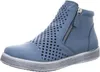 A single blue women's ankle boot with a perforated design and a side zipper, shown against a white background. Produktbild-Vorschau