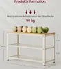 A shoe bench with decorative weights on top, showing dimensions and load capacity. Produktbild-Vorschau