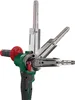 A cordless belt sander with a green and black body, a red handle grip, and a silver sanding arm. Produktbild-Vorschau