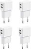 Four white dual USB wall chargers are arranged in a 2x2 grid against a white background. Produktbild-Vorschau