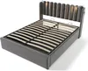 A modern upholstered bed frame with a slatted base and integrated reading lights. Produktbild-Vorschau