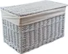 A white wicker laundry basket with a beige fabric liner and lid. Produktbild-Vorschau