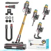 A cordless vacuum cleaner and its accessories are displayed against a white background, with a box in the lower right corner. Produktbild-Vorschau