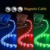 A collage of three images showing a magnetic charging cable connected to a smartphone, with the cable illuminated in blue, red, and green. Produktbild-Vorschau