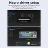 Screenshots of a keyboard driver setup software, showing macro setup and RGB lighting customization. Produktbild-Vorschau