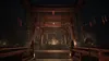 A dimly lit, atmospheric scene of a Japanese shrine entrance with red torii gates and hanging decorations. Náhled obrázku produktu