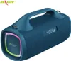 A blue portable Bluetooth speaker with RGB lighting effects. Produktbild-Vorschau