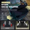 A person sitting in a gaming chair, with close-ups of the chair's features. Voir les images du produit
