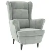 A close-up view of a light gray upholstered armchair. Anteprima dell’immagine prodotto