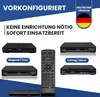 A collage of satellite receivers and remote controls, with German text and a German flag emblem. Produktbild-Vorschau