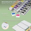 A close-up view of a watercolor paint set, with some individual paint pans removed and displayed separately. Podgląd zdjęcia produktu