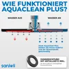 Diagram showing how a showerhead works with water on and off, highlighting its anti-limescale features. Produktbild-Vorschau