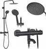 A black shower set with a main shower head, a handheld shower head, and a thermostat faucet. Produktbild-Vorschau
