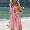 ASKSA Dámské pletené plážové šaty y výstřih do V Letní Náhled obrázku produktu 2