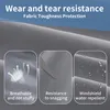 Close-up of fabric texture with marketing callouts for wear and tear resistance, breathability, snagging resistance, and water repellency. Anteprima dell’immagine prodotto