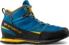 Boulder X Mid GTX von La Sportiva; blauer Zustiegsschuh für Herren mit schwarzer Sohle und gelben Akzenten. Anteprima dell’immagine prodotto