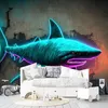 Vlies fototapete Tiere Hai Neon 200x140 cm Feeby Blau inkl. Produktbild-Vorschau 2