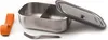 A stainless steel lunch box with a divider, lid, and accessories on a white background. Podgląd zdjęcia produktu