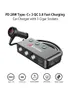 A car charger with multiple USB ports and cigarette lighter sockets, shown on a white background with feature icons below. Podgląd zdjęcia produktu