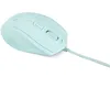 A light blue computer mouse with a wire on a white background. Produktbild-Vorschau