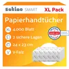 A marketing image for paper hand towels, showing product details and certifications. Náhľad obrázku produktu