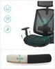 A collage showing an ergonomic office chair with feature callouts and a close-up of the seat cushion's thickness. Náhled obrázku produktu