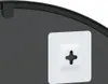 A close-up view of the back of a black, curved object, likely a mirror frame, showing a white adhesive hook with a cross-shaped opening for a screw. Anteprima dell’immagine prodotto