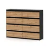 A modern dresser with eight drawers, featuring a black matte frame and wood-effect drawer fronts. Produktbild-Vorschau