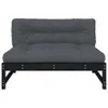 A dark gray futon sofa with a black wooden frame, shown from the front against a white background. Voir les images du produit