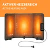 A folded heating panel with dimensions indicated, connected to a power cord and plug. Náhľad obrázku produktu