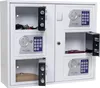 A white electronic lockbox with multiple compartments, some open and some closed. Produktbild-Vorschau