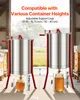 Two honey extractors are shown side-by-side, with jars of honey underneath, demonstrating adjustable height compatibility. Anteprima dell’immagine prodotto