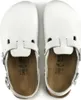 A top-down view of a pair of white Birkenstock clogs on a white background. Produktbild-Vorschau