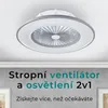 A ceiling fan with integrated lighting, mounted on a white ceiling. Náhled obrázku produktu