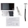 A digital door viewer and its components are laid out on a white background, along with an instruction manual. Produktbild-Vorschau