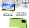 A person is using a phone in a green case, which is propped up as a stand. There are diagrams showing different angles for the stand feature. Produktbild-Vorschau